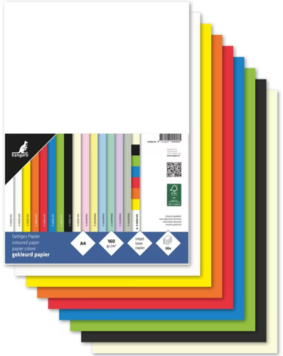 Papier Kangaro A4 160 grams pak à 50 vel (10x5) assorti